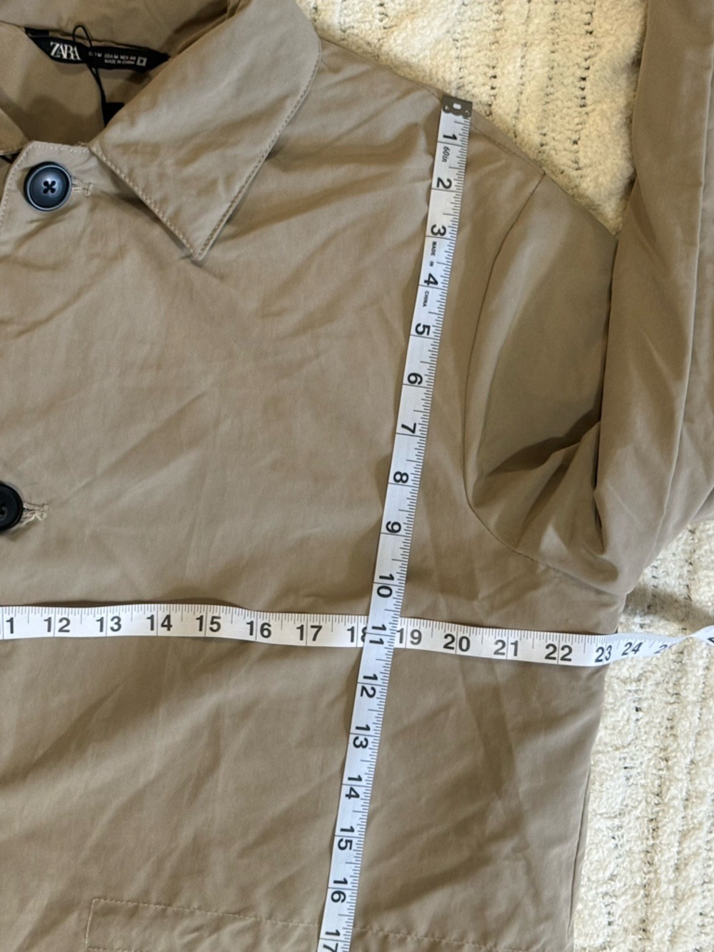 Zara Men’s Padded Trench Coat Beige Medium Zip Button Overcoat Jacket NWT - Picture 13 of 15